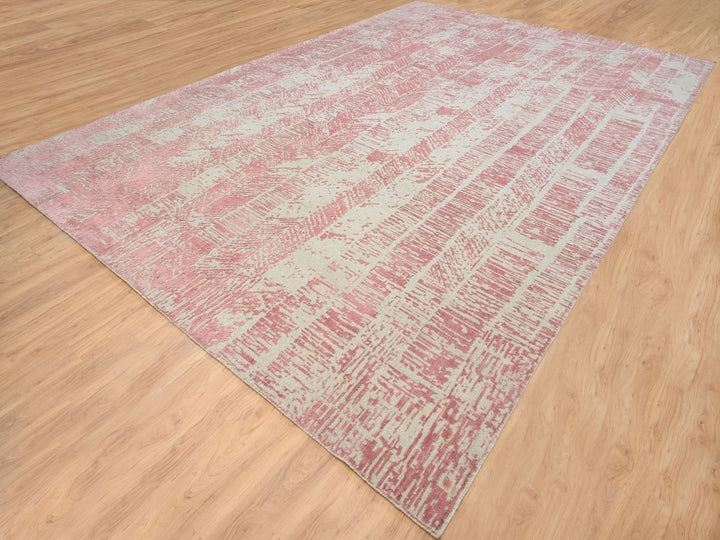 11'10" x 17'10" New Hand Loomed Pink Wool & Art Silk Rectangle Oriental Rug - MOA10264836