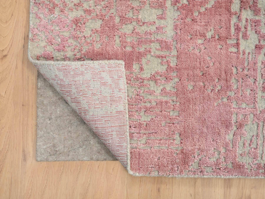 11'10" x 17'10" New Hand Loomed Pink Wool & Art Silk Rectangle Oriental Rug - MOA10264836