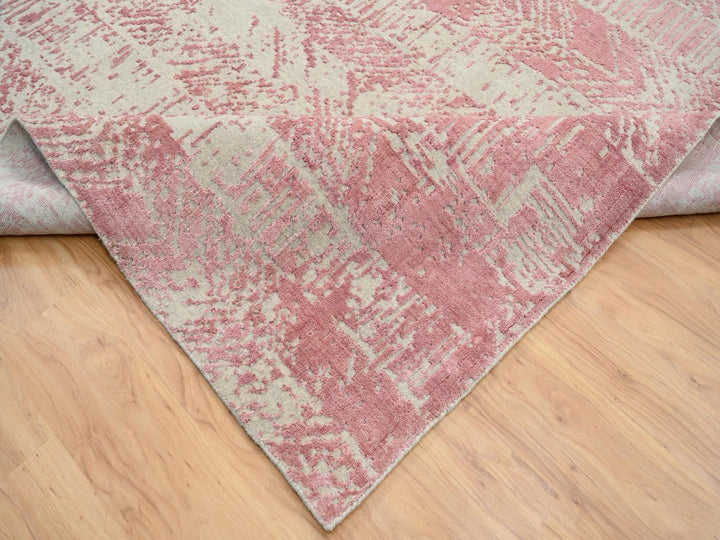 11'10" x 17'10" New Hand Loomed Pink Wool & Art Silk Rectangle Oriental Rug - MOA10264836