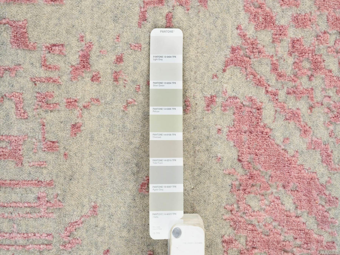 11'10" x 17'10" New Hand Loomed Pink Wool & Art Silk Rectangle Oriental Rug - MOA10264836