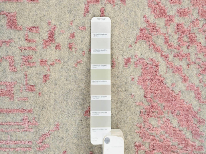 11'10" x 17'10" New Hand Loomed Pink Wool & Art Silk Rectangle Oriental Rug - MOA10264836