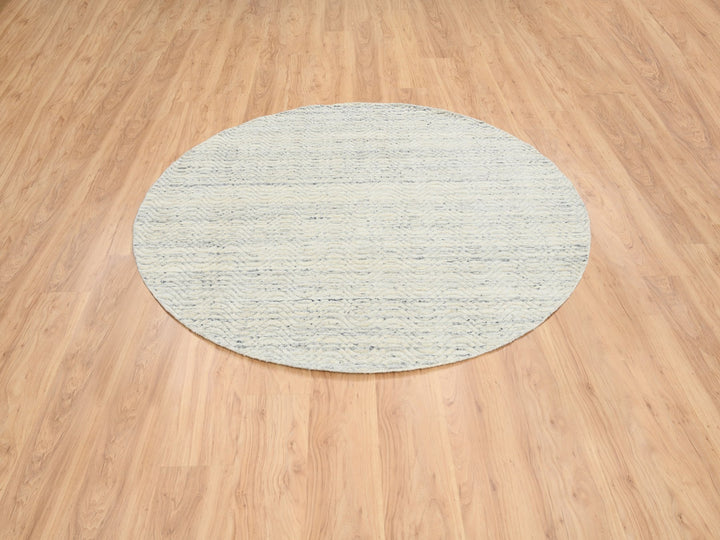 6'0" x 6'0" New Hand Loomed Beige Wool Round Oriental Rug - MOA10264838