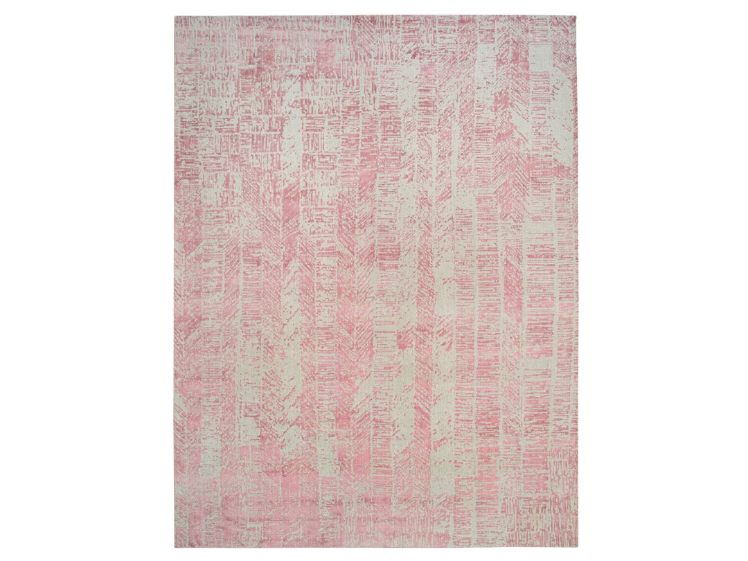 11'10" x 15'1" New Hand Loomed Pink Wool & Art Silk Rectangle Oriental Rug - MOA10264841