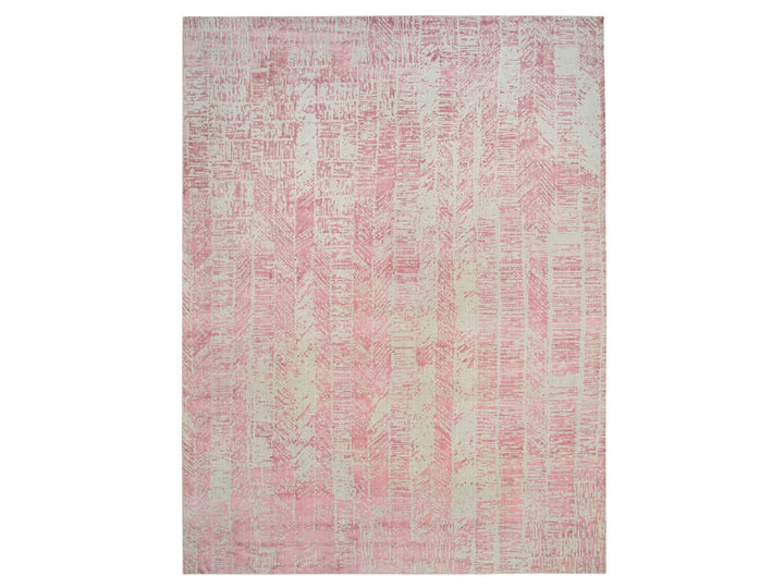 11'10" x 15'1" New Hand Loomed Pink Wool & Art Silk Rectangle Oriental Rug - MOA10264841
