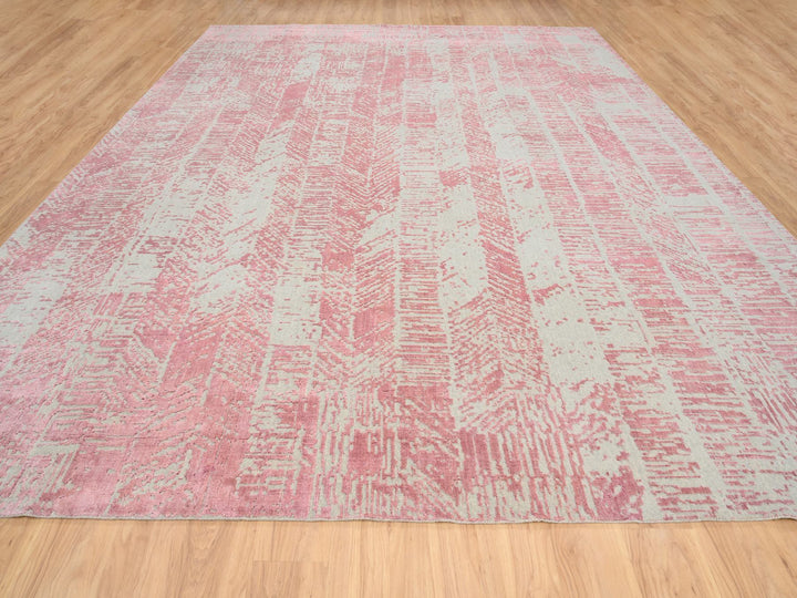 11'10" x 15'1" New Hand Loomed Pink Wool & Art Silk Rectangle Oriental Rug - MOA10264841