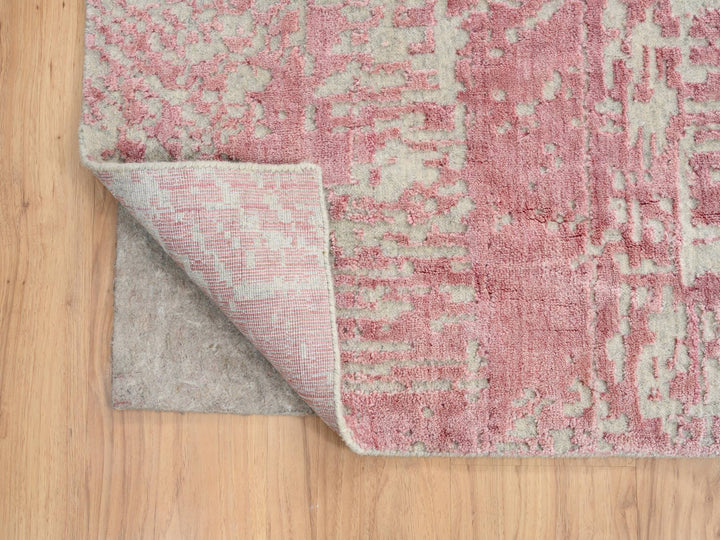 11'10" x 15'1" New Hand Loomed Pink Wool & Art Silk Rectangle Oriental Rug - MOA10264841