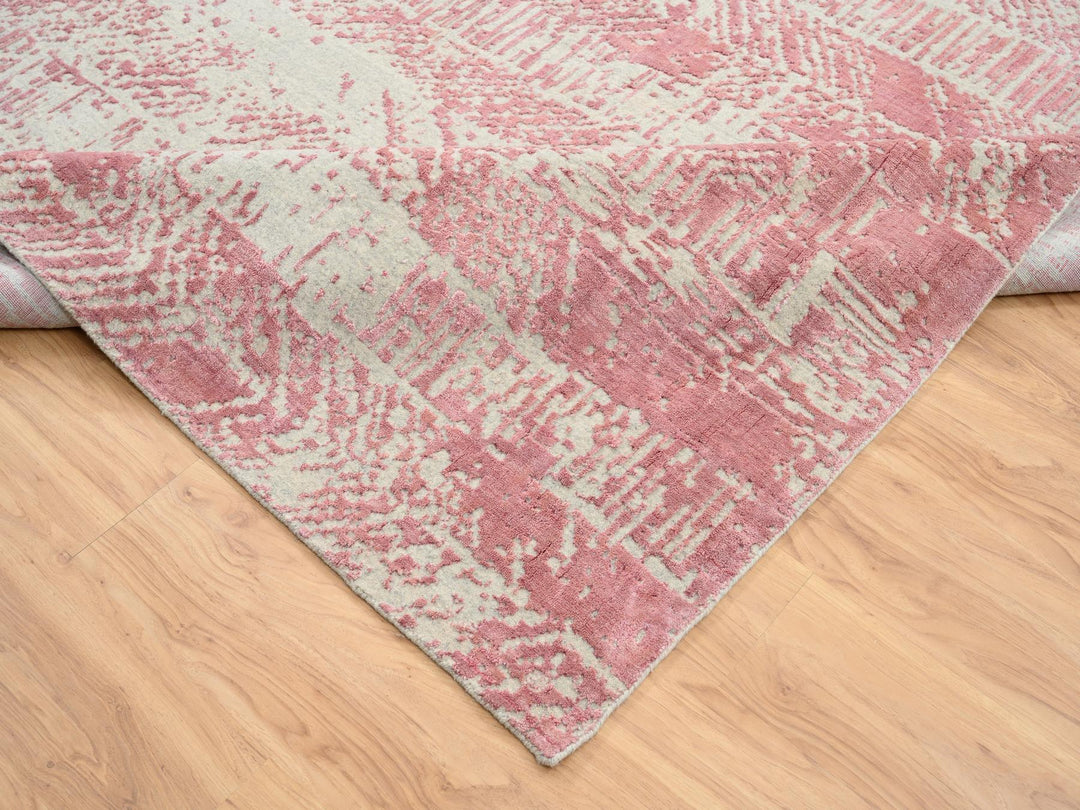 11'10" x 15'1" New Hand Loomed Pink Wool & Art Silk Rectangle Oriental Rug - MOA10264841