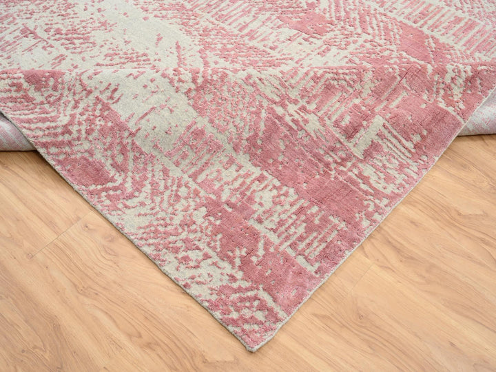 11'10" x 15'1" New Hand Loomed Pink Wool & Art Silk Rectangle Oriental Rug - MOA10264841