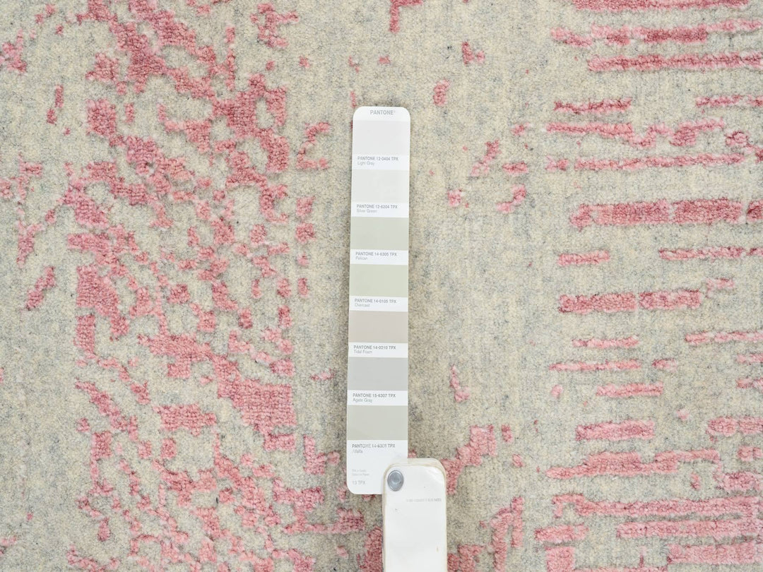 11'10" x 15'1" New Hand Loomed Pink Wool & Art Silk Rectangle Oriental Rug - MOA10264841