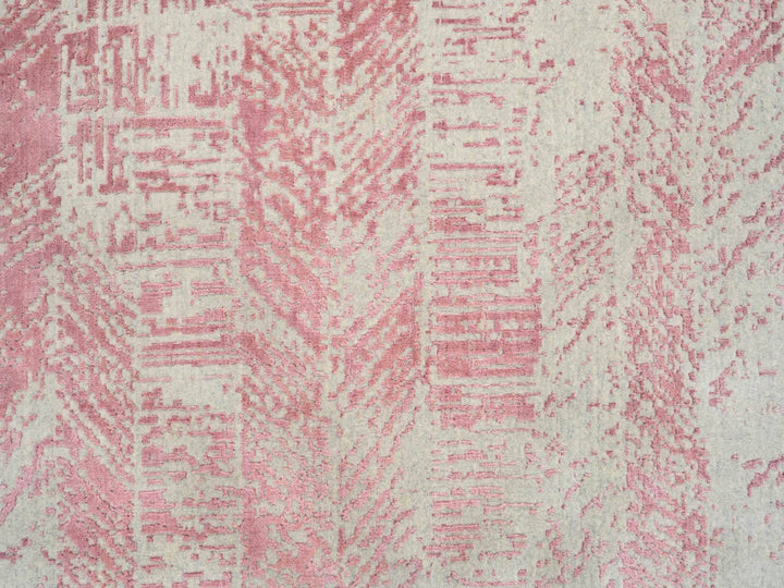 11'10" x 15'1" New Hand Loomed Pink Wool & Art Silk Rectangle Oriental Rug - MOA10264841