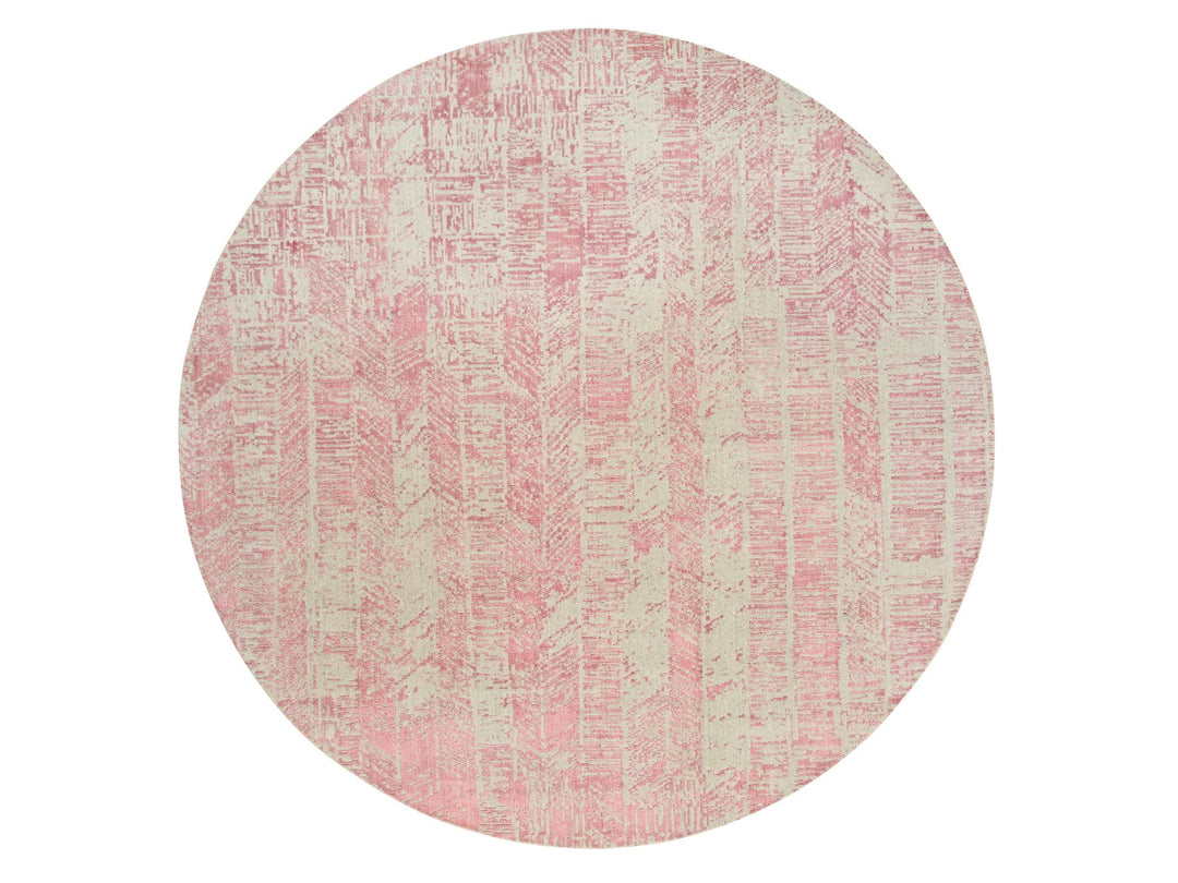 10'0" x 10'0" New Hand Loomed Pink Wool & Silk Round Oriental Rug - MOA10264842