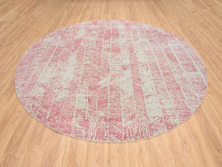 10'0" x 10'0" New Hand Loomed Pink Wool & Silk Round Oriental Rug - MOA10264842