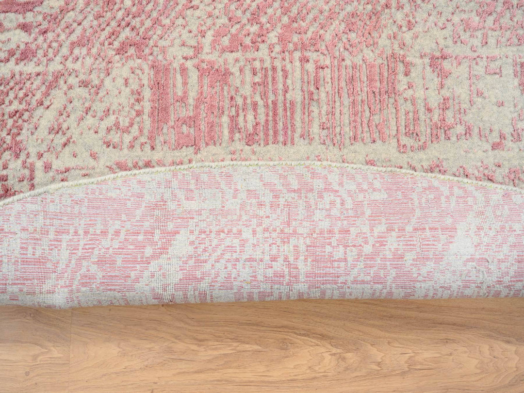 10'0" x 10'0" New Hand Loomed Pink Wool & Silk Round Oriental Rug - MOA10264842