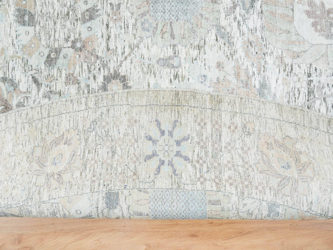 14'0" x 14'0" New Hand Knotted Ivory Wool & Silk Round Oriental Rug - MOA10264911