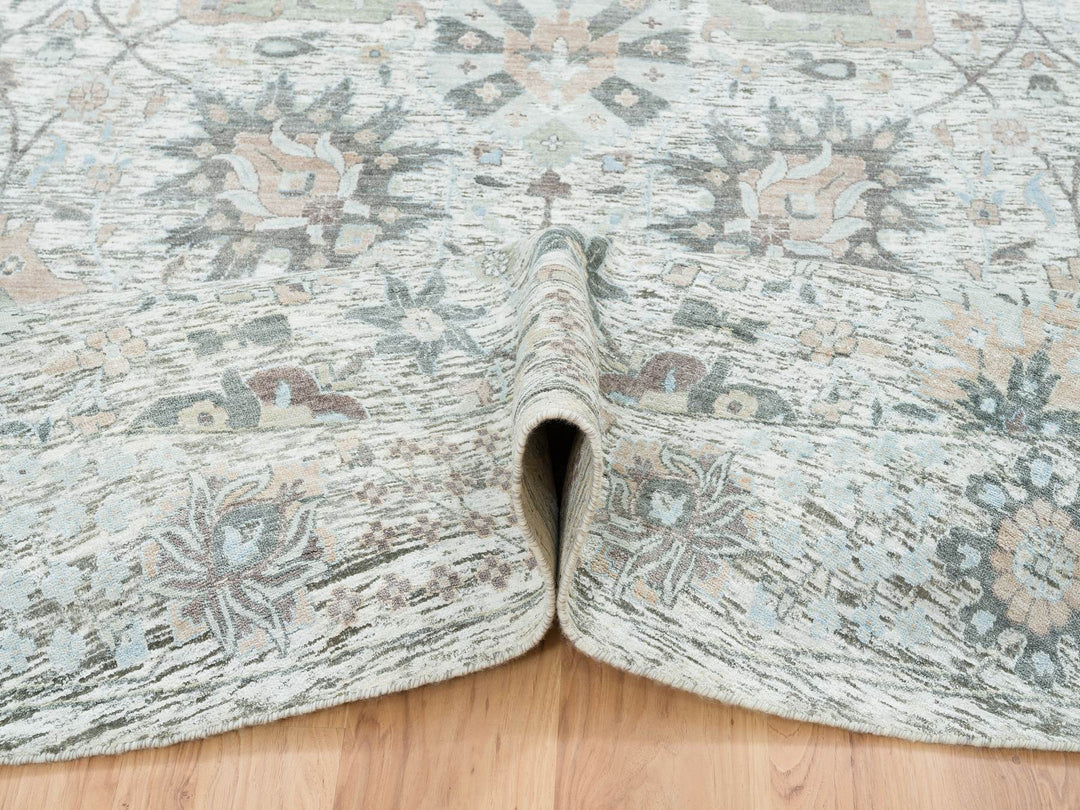 14'0" x 14'0" New Hand Knotted Ivory Wool & Silk Round Oriental Rug - MOA10264911