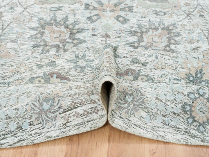 14'0" x 14'0" New Hand Knotted Ivory Wool & Silk Round Oriental Rug - MOA10264911