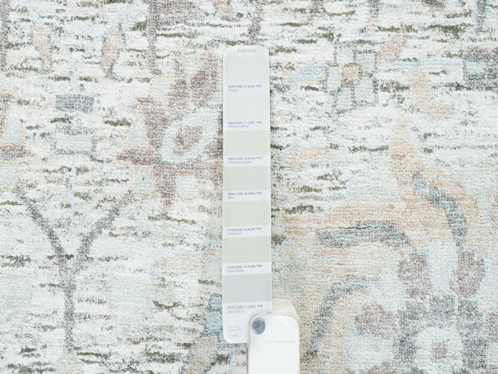 14'0" x 14'0" New Hand Knotted Ivory Wool & Silk Round Oriental Rug - MOA10264911