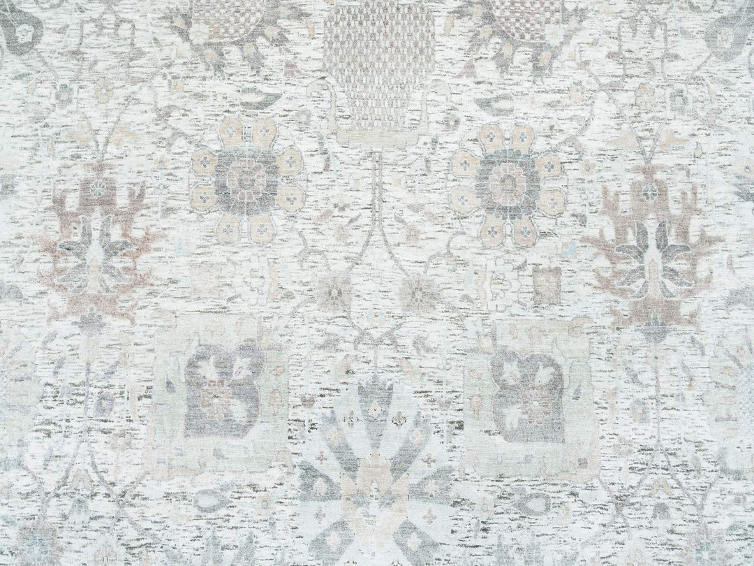 14'0" x 14'0" New Hand Knotted Ivory Wool & Silk Round Oriental Rug - MOA10264911