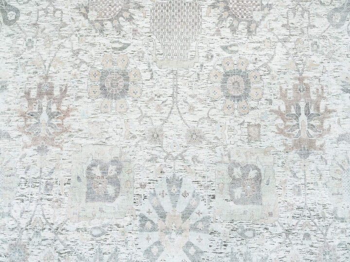 14'0" x 14'0" New Hand Knotted Ivory Wool & Silk Round Oriental Rug - MOA10264911