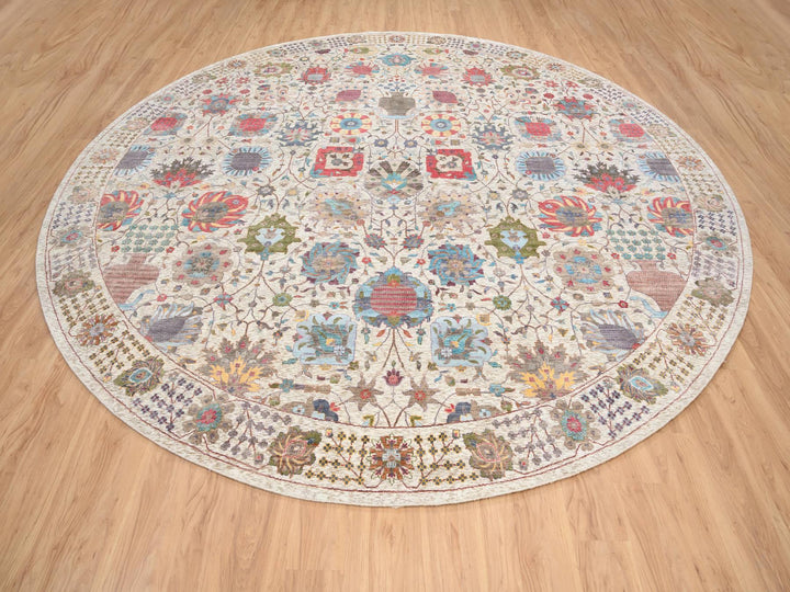 14'0" x 14'0" New Hand Knotted Multicolored Wool & Silk Round Oriental Rug - MOA10264912