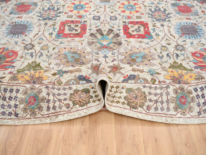 14'0" x 14'0" New Hand Knotted Multicolored Wool & Silk Round Oriental Rug - MOA10264912