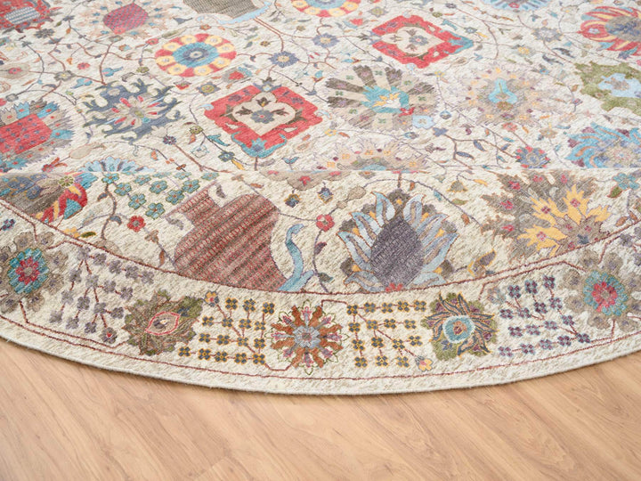 14'0" x 14'0" New Hand Knotted Multicolored Wool & Silk Round Oriental Rug - MOA10264912