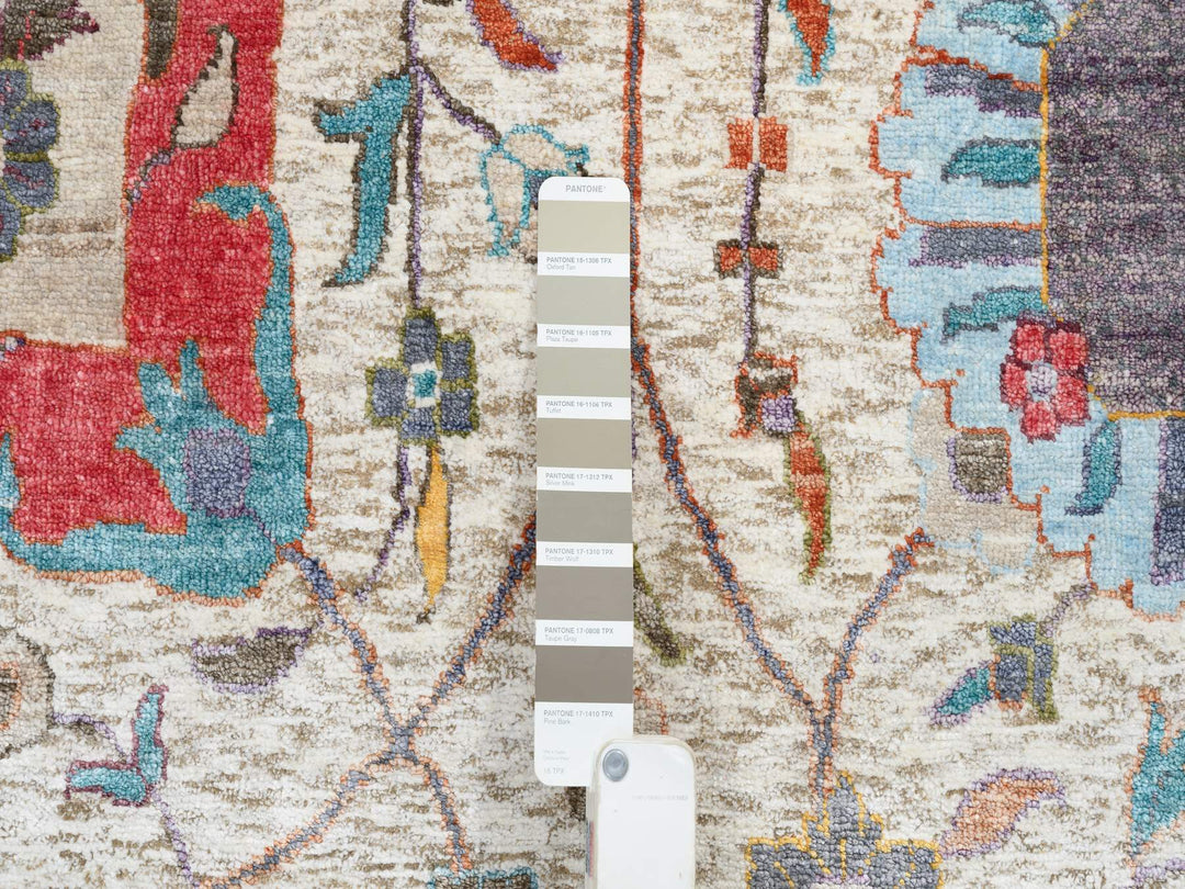 14'0" x 14'0" New Hand Knotted Multicolored Wool & Silk Round Oriental Rug - MOA10264912