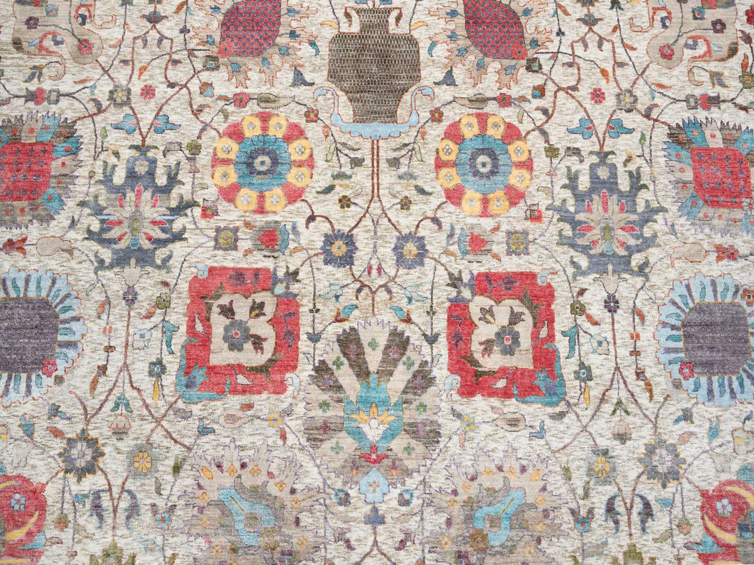 14'0" x 14'0" New Hand Knotted Multicolored Wool & Silk Round Oriental Rug - MOA10264912