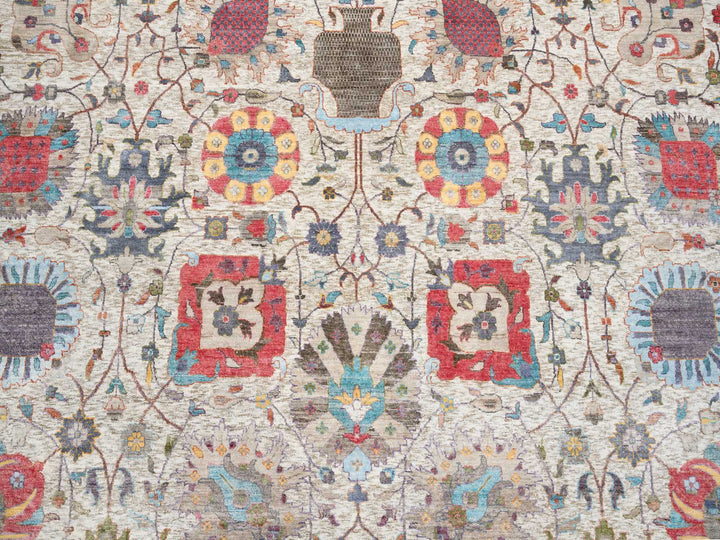 14'0" x 14'0" New Hand Knotted Multicolored Wool & Silk Round Oriental Rug - MOA10264912