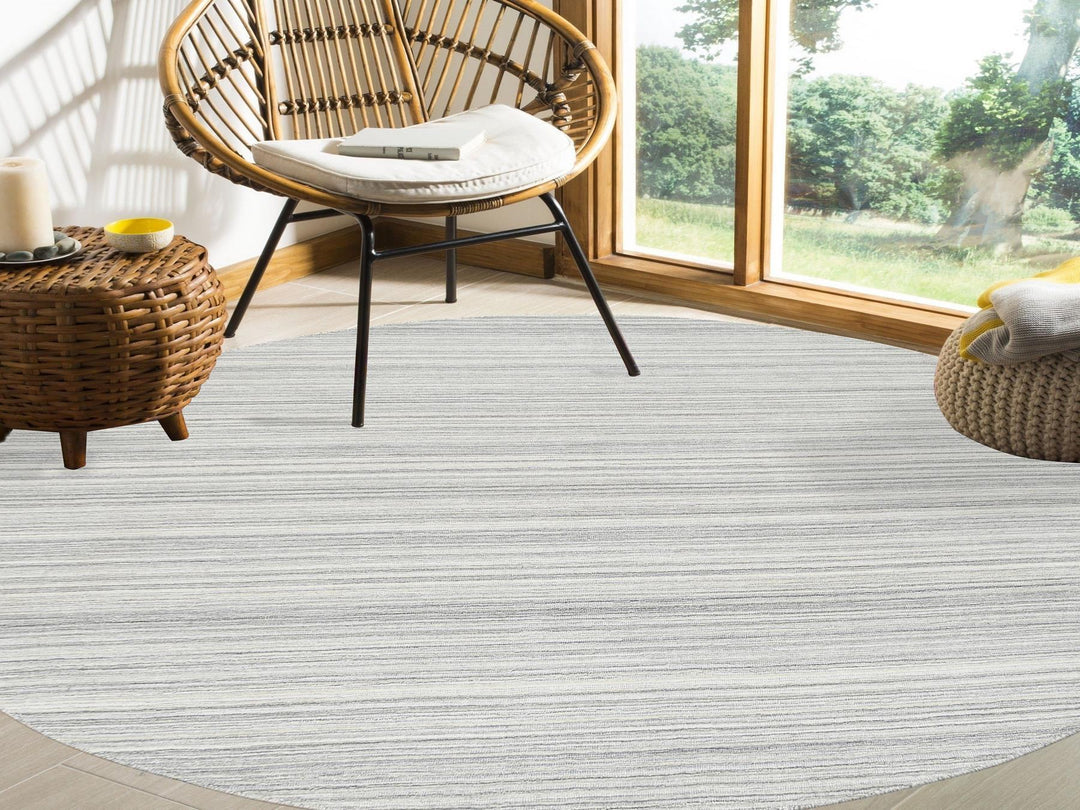 8'0" x 8'0" New Hand Loomed Grey Wool Round Oriental Rug - MOA10264982