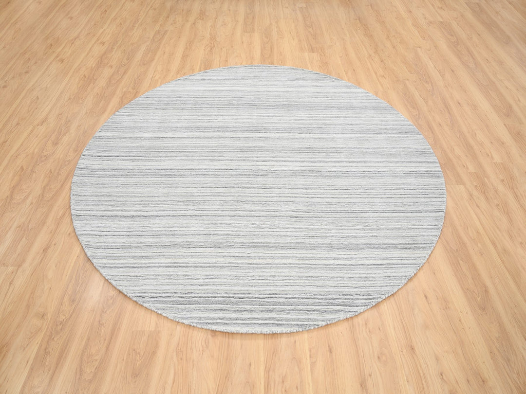 8'0" x 8'0" New Hand Loomed Grey Wool Round Oriental Rug - MOA10264982