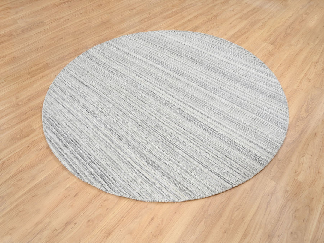 8'0" x 8'0" New Hand Loomed Grey Wool Round Oriental Rug - MOA10264982