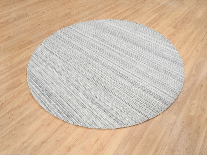 8'0" x 8'0" New Hand Loomed Grey Wool Round Oriental Rug - MOA10264982
