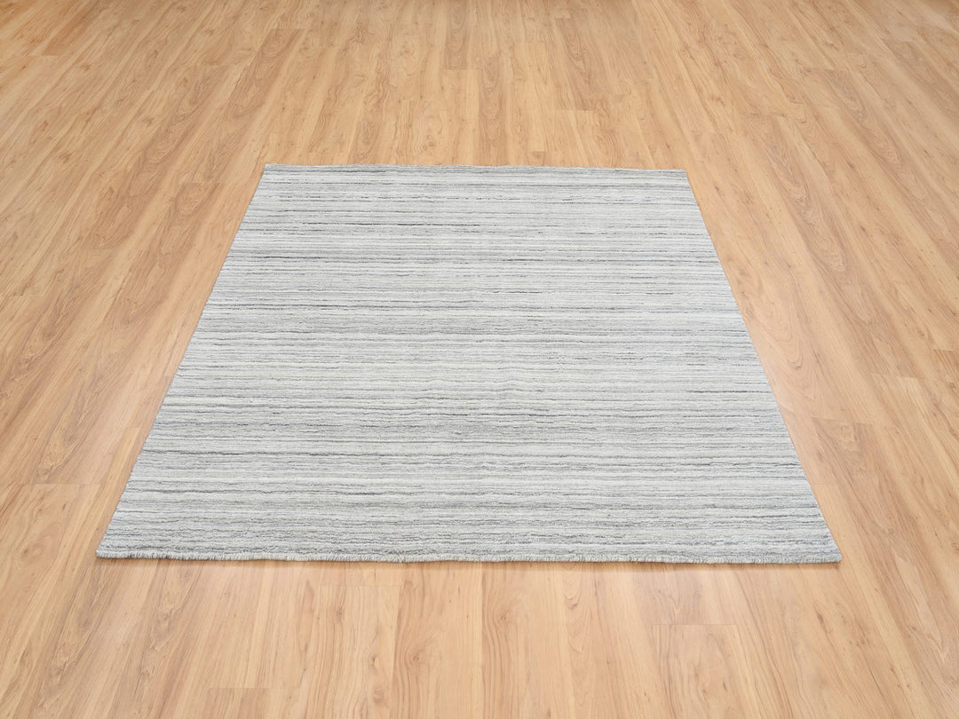 6'0" x 6'0" New Hand Loomed Grey Wool Square Oriental Rug - MOA10264986