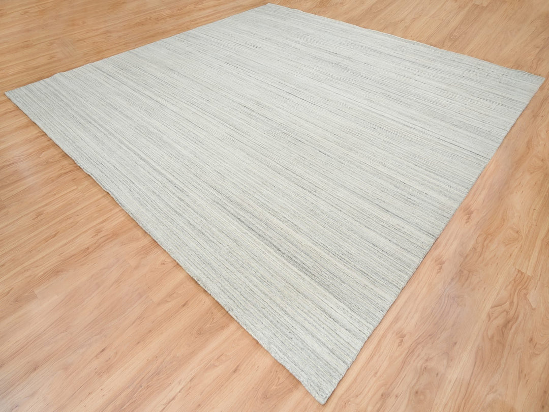 12'1" x 12'0" New Hand Loomed Ivory Wool Square Oriental Rug - MOA10264994