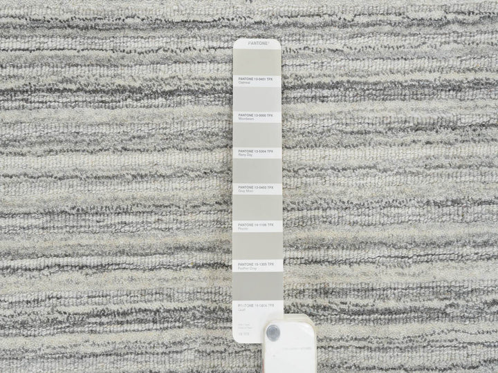 12'0" x 12'0" New Hand Loomed Grey Wool Round Oriental Rug - MOA10264995