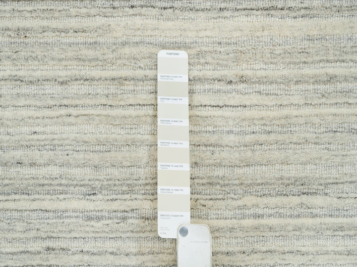 12'1" x 12'1" New Hand Loomed Ivory Wool Round Oriental Rug - MOA10265000