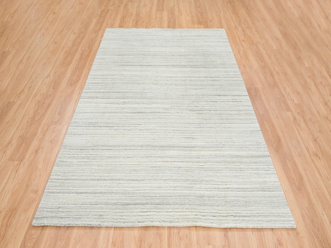 6'1" x 9'0" New Hand Loomed Ivory Wool Rectangle Oriental Rug - MOA10265008