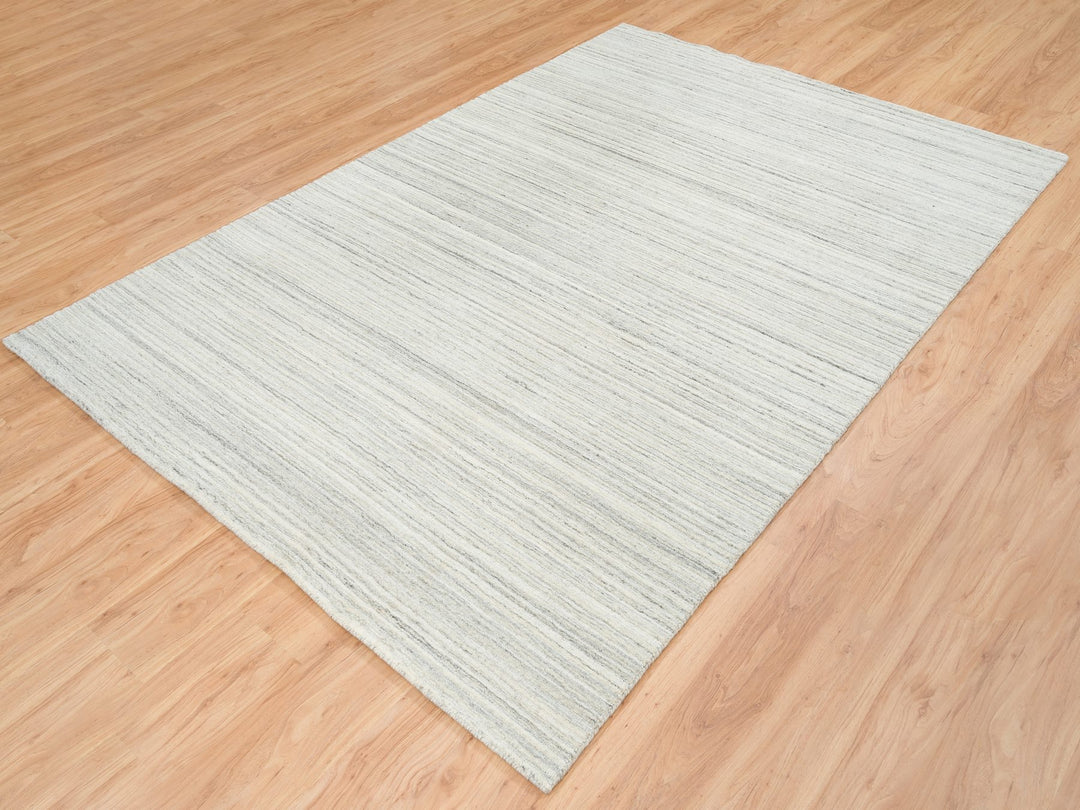 6'1" x 9'0" New Hand Loomed Ivory Wool Rectangle Oriental Rug - MOA10265008