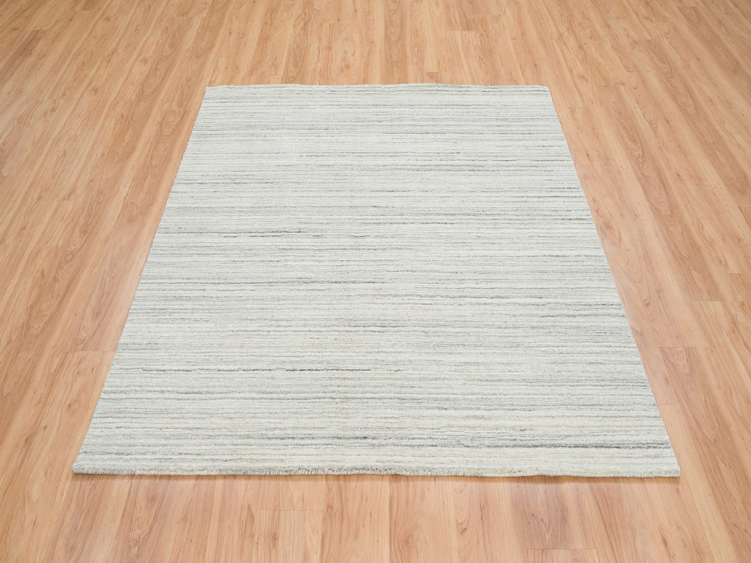 6'2" x 6'0" New Hand Loomed Ivory Wool Square Oriental Rug - MOA10265010