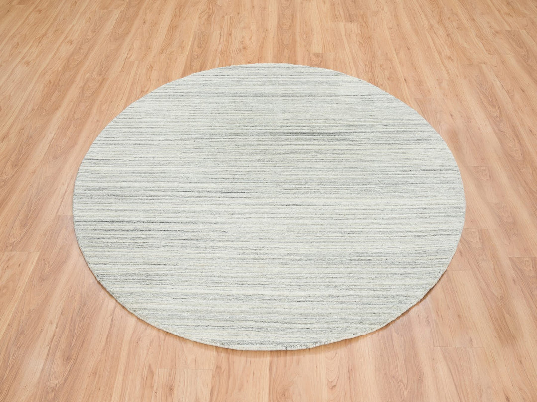 6'1" x 6'1" New Hand Loomed Ivory Wool Round Oriental Rug - MOA10265013