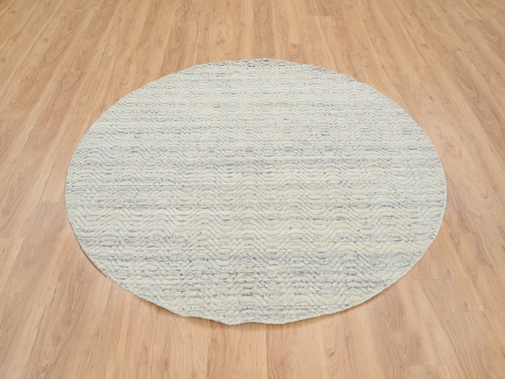 5'10" x 5'10" New Hand Loomed Beige Wool Round Oriental Rug - MOA10265024