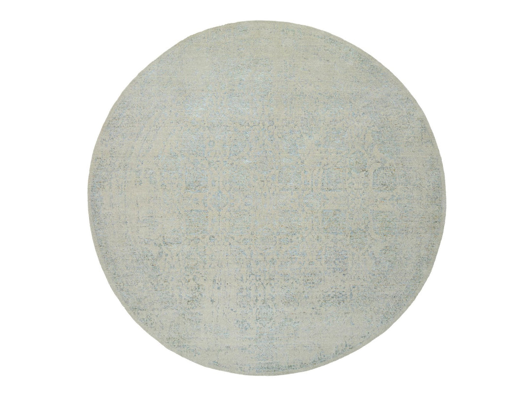 12'0" x 12'0" New Hand Loomed Grey Wool & Silk Round Oriental Rug - MOA10265032