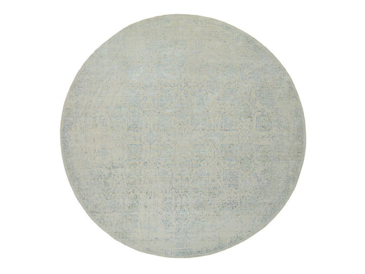 12'0" x 12'0" New Hand Loomed Grey Wool & Silk Round Oriental Rug - MOA10265032