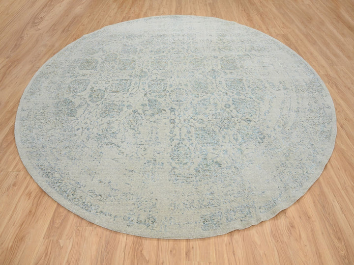 12'0" x 12'0" New Hand Loomed Grey Wool & Silk Round Oriental Rug - MOA10265032