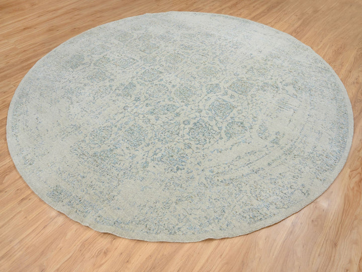 12'0" x 12'0" New Hand Loomed Grey Wool & Silk Round Oriental Rug - MOA10265032