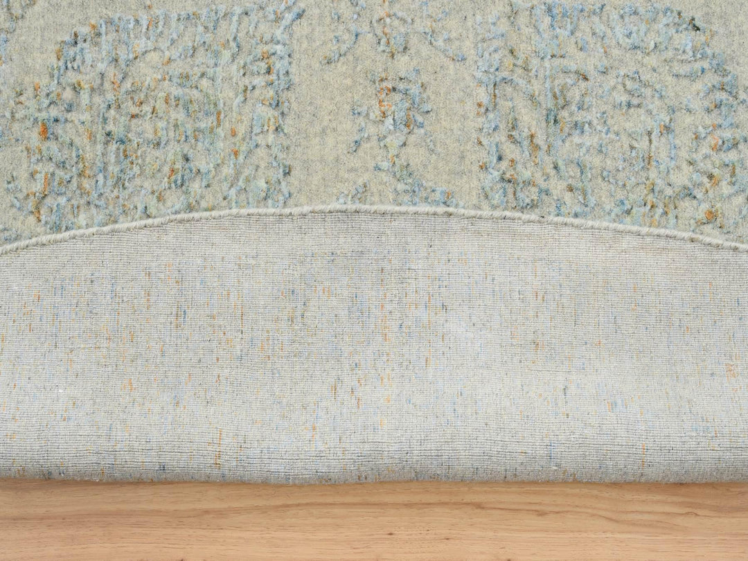 12'0" x 12'0" New Hand Loomed Grey Wool & Silk Round Oriental Rug - MOA10265032