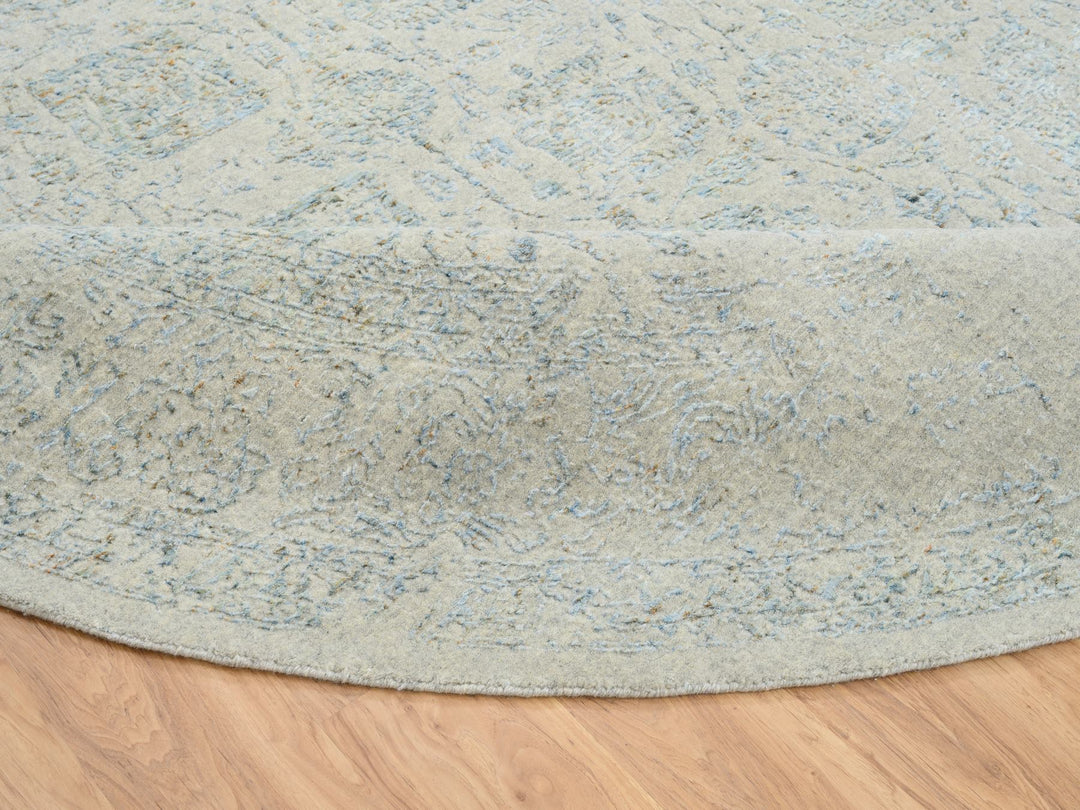 12'0" x 12'0" New Hand Loomed Grey Wool & Silk Round Oriental Rug - MOA10265032