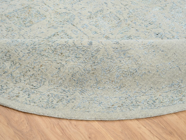 12'0" x 12'0" New Hand Loomed Grey Wool & Silk Round Oriental Rug - MOA10265032