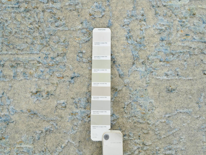 12'0" x 12'0" New Hand Loomed Grey Wool & Silk Round Oriental Rug - MOA10265032